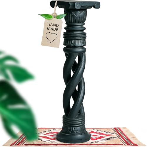 livasia gedrehte Deko Holzsäule 80cm – Antik-Look Podest, Blumensäule, Dekosäule aus Albiziaholz – Balinesische Handwerkskunst, Nachhaltig und Einzigartig (Schwarz)