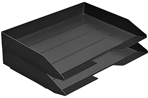 Acrimet Stapelbare Briefablage im Querformat, Büro-Organizer für Papier und Dokumente im A4-Format, Robuster Kunststoff (Farbe Schwarz) (2 Stück)