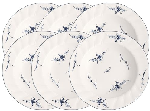 Villeroy & Boch Vieux Luxembourg Suppenteller, 23 cm, Tiefer Teller mit blauem Dekor, Premium Porzellan, Weiß/Blau