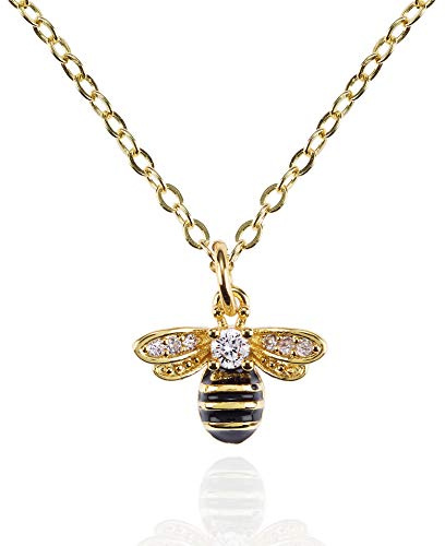 namana Bumble Bee Necklace for Women and Teenage Girls. Gold Pendant Necklace with Cubic Zirconia and Black Enamel. Bumble Bee Gifts for Women with Gift Box.