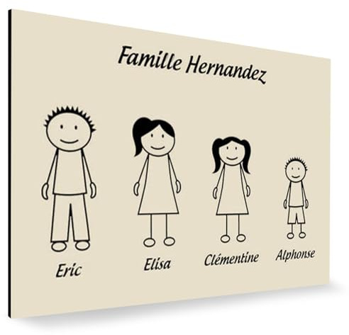 Plaque de maison Family personnalisée avec 4 membres pour boite aux lettres - Format 12x8 cm - Plaque Beige - Lettres noires