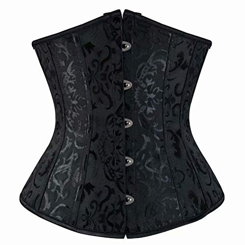 Josamogre Corset Underbust Femme Bustier Serre Taille Satin Sexy Lingerie Gothique Vintage Medieval Victorien Grande Taille Noir M