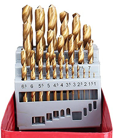 13/19/25 PC M2 HSS 6542 Twist Bohrer Set 1-6,5/1-10/1-13mm Titan-beschichteter Bohrer mit Metallkasten für Holz-Metallbohrungen-25pcs.