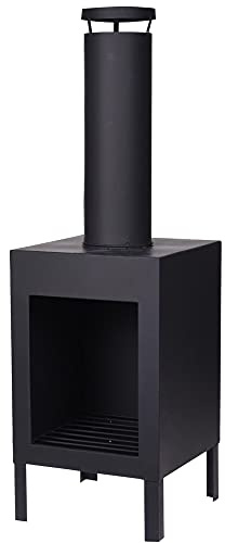 Black Outdoor Chiminea Garden Fire Pit Chimney Heater (Metal, Square)