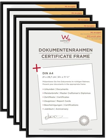 walther design Bilderrahmen schwarz 21 x 29,7 cm (DIN A4) mit Kunstglas 5er Pack, New Lifestyle Kunststoffrahmen KVX130B5