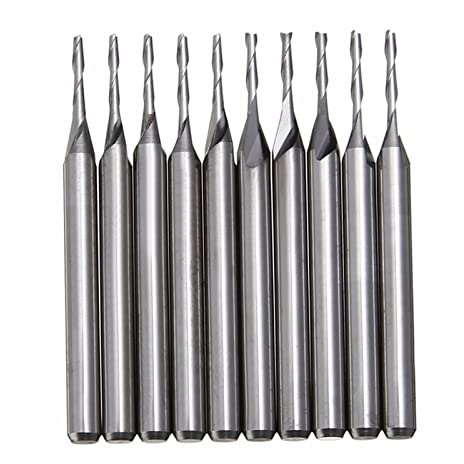 JUSTYINUO 10pcs Double 2 Flute Spiral Carbide Flat Nose End Mill CNC Router Bit 1/8 Quot; 1mm Milling Cutter For Cutting Slotting Drill chuck