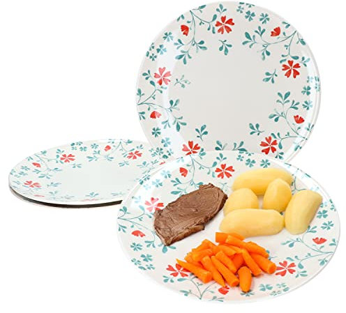 Ritzenhoff & Breker Julia Blume türkis 4er Set Speiseteller I Ø 26,5 cm I 4 Personen I Essteller, große Platte, Beilagenteller I florales Design I Porzellan-Geschirr mit Blüten-Dekor