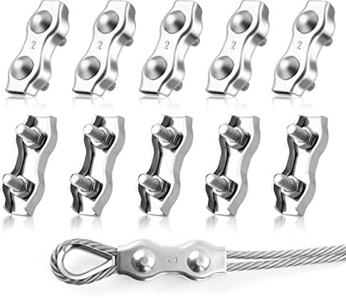 LYCXAMES M2 Duplex, morsetto per fune metallica, 10 pezzi, morsetto per cavi in acciaio inox 304, corda metallica da 2 mm, corda per biancheria, tenda fissa