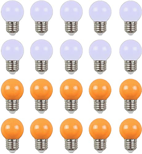 Aiwerttes E27 G45 Golf Light LED Small Edison Screw Color Glühbirne 2W, Energiesparlampe entspricht 20W Glühlampe, geeignet für Terrassenparty-Glühbirne, 20 Stücks(Orange,Warmweiß)