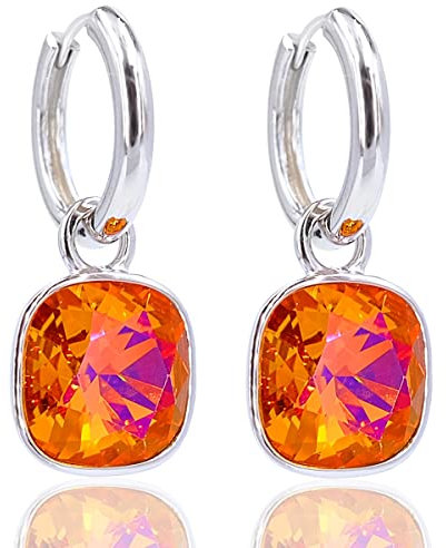 Creole mit Anhänger Silber 925 Marken Kristalle Feueropal Ohrringe Silber Damen Ohrhänger NOBEL SCHMUCK