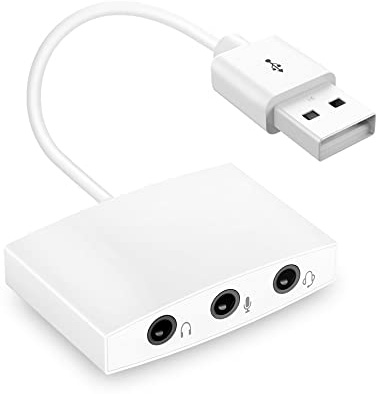 Adaptador de audio USB tarjeta de sonido externa, 3 puertos estéreo convertidor de tarjeta de sonido con 3,5 mm Jack auriculares y micrófono para ordenador portátil de sobremesa