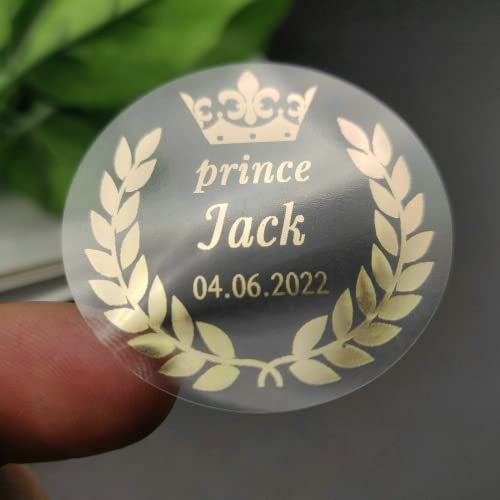 guk Personalisierbare Aufkleber mit Namen und Datum, transparent, Aufkleber für Einladungen, Hochzeit, Taufe, Verlobung, Kommunion, Geburtstag, Party, Vintage, Stempel (B)