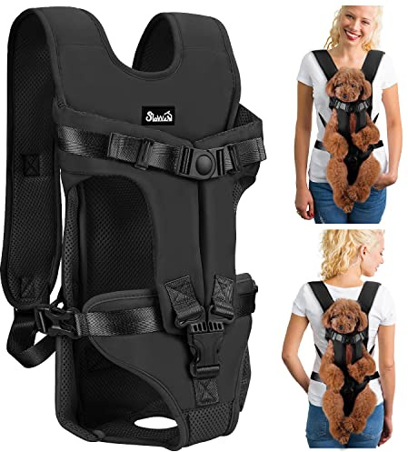Lukovee Dog Backpack Carrier, Legs Out Easy-fit Dog Front Carrier for Small Medium Dogs, Adjustable Hands Free Dog Chest Carrier for Hiking Cycling (B,Large)