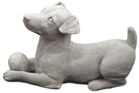 gartendekoparadies.de Jack Russell Terrier Hund, Steinfigur, H. 24 cm, 11 kg, Grau, frostsicher aus Steinguss für Außenbereich