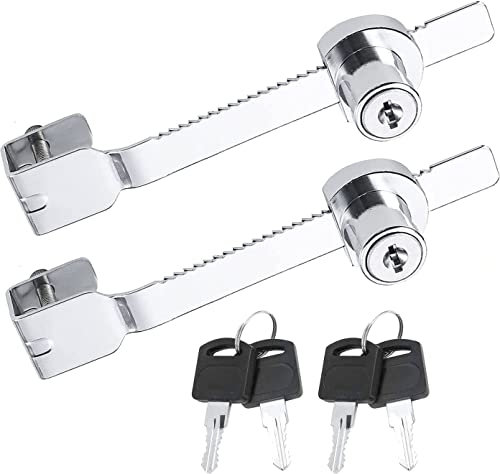 Litensh Lot de 2 verrous de scie coulissante avec clé serrure verrou vitrine en verre pour vivarium, terrarium, vitrine, serrure à cliquet pour porte en verre, clés identiques (argenté)