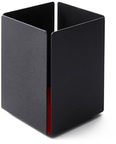 Eglooh - Moire - Schreibtisch Stiftehalter mit Struktur aus schwarzem Stahl - Innerer Boden aus Leder Hellrot - Quadratisches Design cm 7,2 x 7,2 x H.10 - Made in Italy