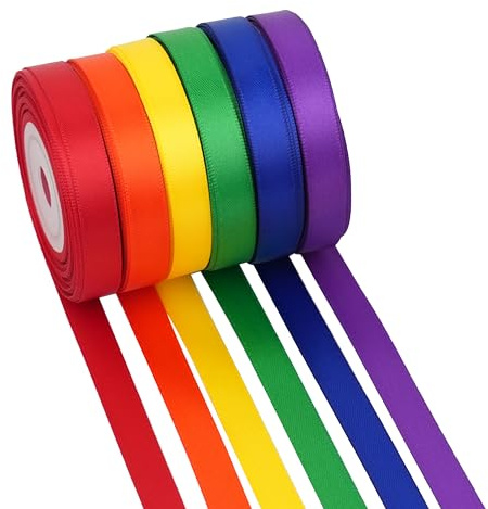 DINDOSAL Colorful Rainbow Ribbon 3/8 Inch Thin Double Face Satin Ribbon, 6 Rolls 60 Yards Multicolor Ribbon for Wedding, Gift Wrapping, Invitations, Hair Bows, Crafts