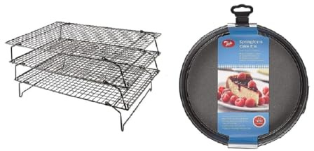 Tala 3 Tier Non-Stick Cooling Rack - Space Saving Collapsible Oven Racks - Cake Cooling Rack for Baking Freshly Baked Muffins, Cookies & Biscuits - 40 x 25cm, Black + Tala 23cm Springform Cake Tin
