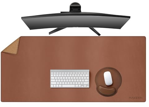 MAIDERN Schreibtischunterlage Leder & Kork,110x50cm Zweiseitig Tischunterlage,extra große Mauspad,wasserdichte Schreibunterlage Leder auf Schreibtischen,Büro und Zuhause Tischunterlage (Braun) …
