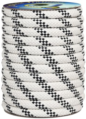 Corderie Italiane 006092070 Treccia mare corda multiuso giardino e fai da te, stabilizzato ai raggi U.V. resistente a intemperie e agenti atmosferici, 30 mm, 5 mt, colore bianco con spia blu