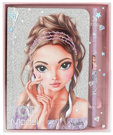 Depesche 12645 TOPModel Glitter Queen - Notizbuch und Bleistift Geschenkset, linierte Seiten und glitzernder Einband