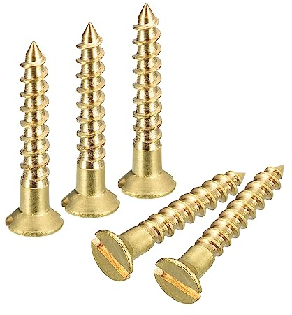 sourcing map Brass Wood Screws, 60Pcs M2.5 x 16mm Slotted Drive Flat Head Self Tapping Screw Countersunk for Woodworking Furniture