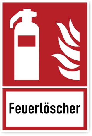 Aufkleber: 300x200 mm, 1 Stück - Feuerlöscher - Brandschutzzeichen mit Text (deutsch) (rot/weiß) - hochkant - F001 - DIN EN ISO 7010 / ASR A1.3