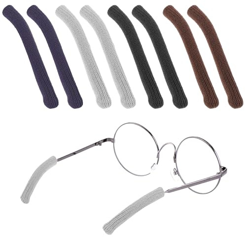 8 Pcs Eyeglass Ear Cushions, Soft Knitted Glasses Ear Cushions Anti Slip Glasses Arm Covers Cotton Eyeglass Temple Tips Behind The Ear Glasses Arm Sleeve for Glasses Sunglasses (4 Colors)