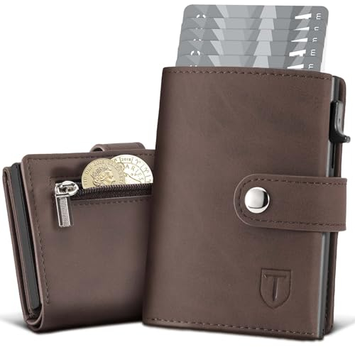 TENBST Portefeuille Homme avec Blocage RFID, 10 Porte Carte Crédit, Porte Carte avec Compartiment à Billets et Poche à Monnaie –Marron