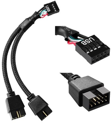 KUOQIY Moderkort 9 PIN USB 2.0 Header Splitter, Dator Moderkort USB-Förlängningskabel, 9 Pin 1 Hona till 2 Hane Y Splitter Audio HD-Förlängningskabel, Svart