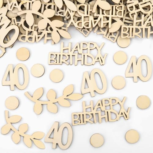 GoldRock Holz Konfetti 40 Geburtstag Männer Frauen Deko Groß 1,5-6cm,100 Stk Streudeko 40 Geburtstag Deco,Luftschlangen Deko 40 Geburtstage Mann Frau,Tischdeko 40. Geburtstage,40er Geburtstags Deco