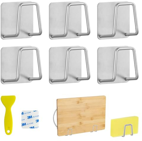 Ysimple 6 STK Schwammhalter Küche, Wasserdicht Selbstklebend Ohne Bohren | Spülschwamm Halter, Selbstklebende Schwammhalter für Küche und Bad, Wasserdicht, Platzsparend und Einfach zu Montieren