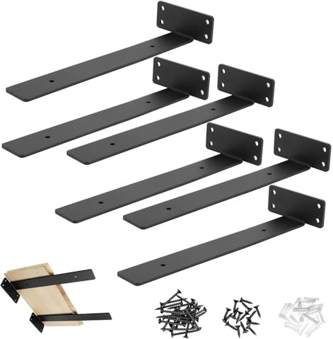 QWORK® 6 Pièces Equerre Etagere Murale, Equerre Charge Lourde 30 cm, Étagère Murale, L Support Etagere Invisible pour Cuisine, Salle à Manger, Chambre à Coucher, Bureau, Entrepôt