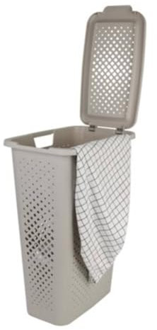 5five - Panier à Linge 42L Blanc - Trous d'Aération - Couvercle - Poignées Ergonomiques Portage Facile - Corbeille de Rangement Plastique