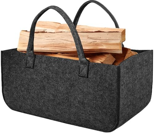 Borsa in Feltro per Legna da Ardere, XL 60L/30L,Porta Legna da Interno,Cesto Portabiancheria (Stile 3)