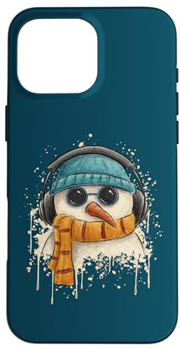 iPhone 16 Pro Max Groovy Funky Pop Art Snowman DJ with Headphones Case