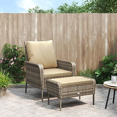 Xichuzi Gartenstuhl mit Fußhocker Hellbraun Poly Rattan, Gartensessel, Campingstuhl, Terassenstühle, Gartenmöbel, Balkon Stühle, Balkonstuhl - 364114