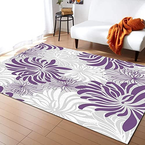 Lila Chrysantheme Vintage Area Rug Non Slip Large Print Indoor Carpet 150 x 200 cm