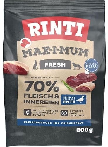 Rinti Max-i-Mum Ente 800g | Getreidefreies Trockenfutter für Hunde | Hoher Fleischanteil | Optimales Protein-/Fett-Verhältnis | Hohe Akzeptanz & Verträglichkeit