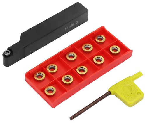 Kit de Herramientas de de Torno, 1pc Sraapr1616h10 Soporte de Herramienta de de Torno + 10pcs Rpmt10t3mo Inserta Cuchillas con Llave para Giración de Metal Enhebrado