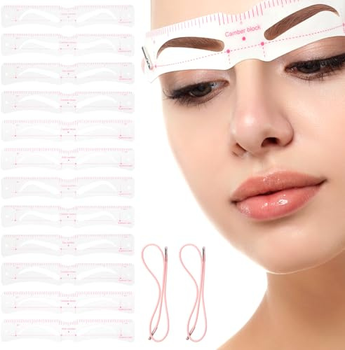 Reusable Eyebrow Stencils, 12 PCS Soft Washable Eyebrow Templates with Elastic Band for Beginner Professionals Semi-Permanent Makeup Mapping (6 Styles)