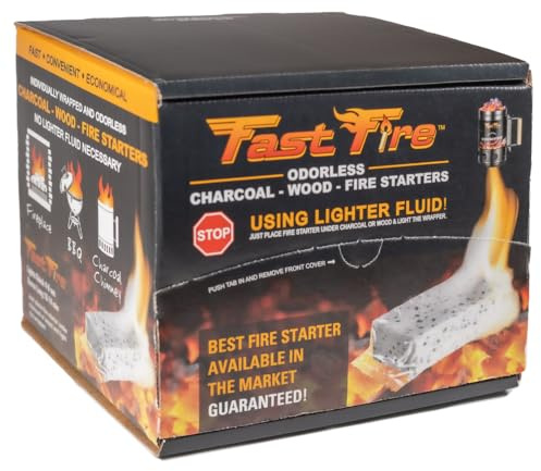 Fast Fire Odorless Fire Starter Cubes – Individually Wrapped Cubes for Grills, Fire Pits, Charcoal Chimneys, Camping & Indoor Fireplaces (100 Count)