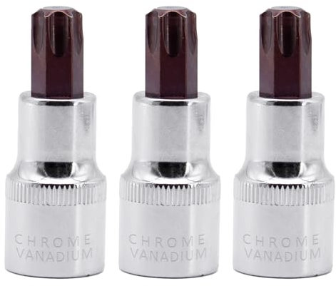 3Pcs T55 Torx Bit Socket 1/2 Drive Premium S2 Alloy Steel 55mm Length for Car Trucks Repair Ratchet Wrench DIY Projects Impact-Resistant Rust Proof