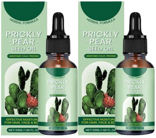2 Stück Kaktusfeigenkernöl Bio Kaltgepresst, 50ml Prickly Pear Seed Oil, ätherisches Kaktus-Körperöl, Tägliche Sanfte Feuchtigkeitspflege, Straffendcreme Für Die Körperhaut, Für Tiefe Verjüngung