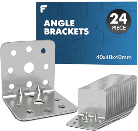 shinfly 24 Pièces Équerre De Fixation40×40×40 mm, Acier galvanisé 90°, Equerres Renforcees, Connecteurs pour structures en bois, meubles, étagères et cadres légers