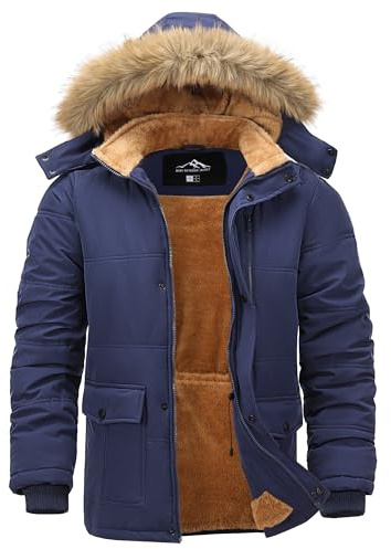 Peakwell Mens Jackets Parka Fleece Windproof Outdoor Coat, Dark Blue, XXL