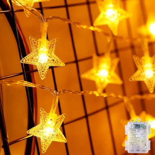 POIFL Luces de hadas a batería, 6M 40 LED luces de hadas de estrella, 8 modos luces de hadas navideñas, Luces de estrellas impermeables para habitación, fiesta, jardín, boda, Halloween, Navidad