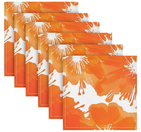 Lot de 6 serviettes de table réutilisables et lavables, motif fleurs oranges, 50,8 x 50,8 cm