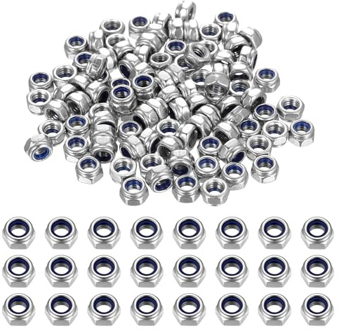 XxinXrong 100 Pcs M5 Nylon Lock Nuts, A2 Stainless Steel Hex Nuts Set - Self-Locking Flange Nuts for Automotive & Machinery (M5x0.8mm)