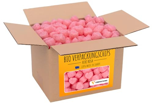 verpacking chips da imballaggio BIO in amido di mais [colore e quantità a scelta] materiale di riempimento per pacchi 200 litri - rosa (cuore)